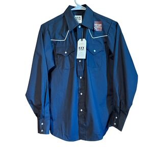 Ely Cattleman Kids Large‎ Pearl Snap Black with white trim